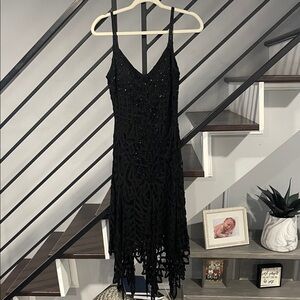 Sue Wong Beaded Sequin Black Cocktail Dress Size 8 V Neck Vintage Y2K